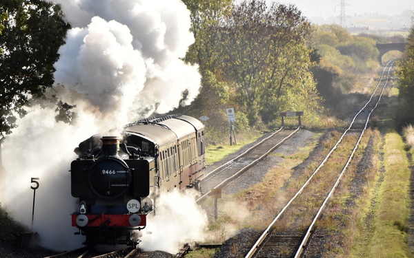 Steam train on tracks