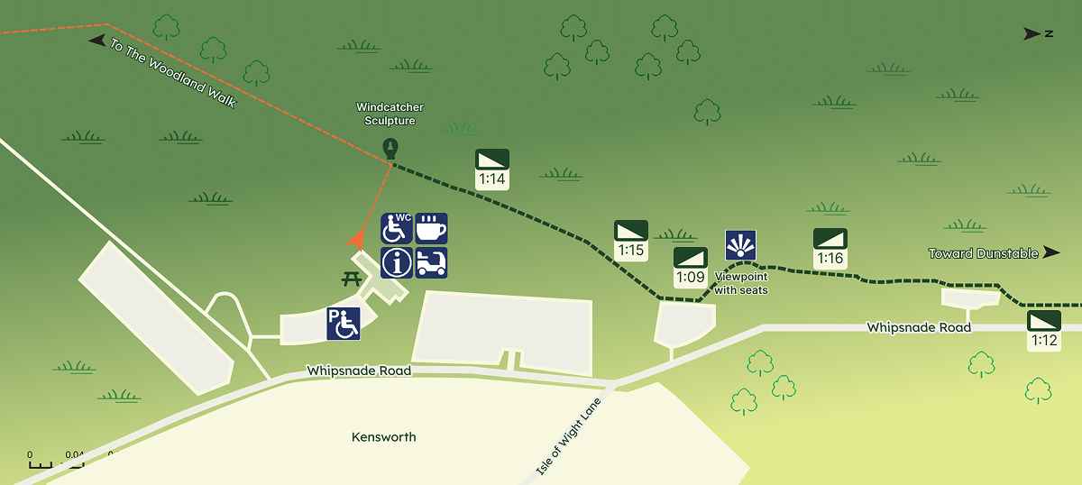 Map of the Dunstable Downs viewpoint route