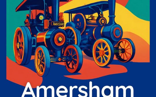 Vintage style poster with bold colours and heritage machinery