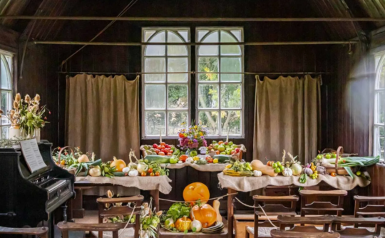 Chapel with harvest vegetable display
